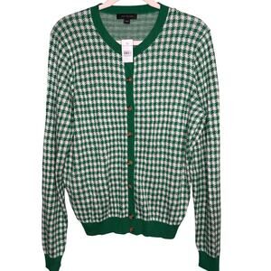 Ann Taylor Green Houndstooth Button Down Cardigan, NWT, Size Large